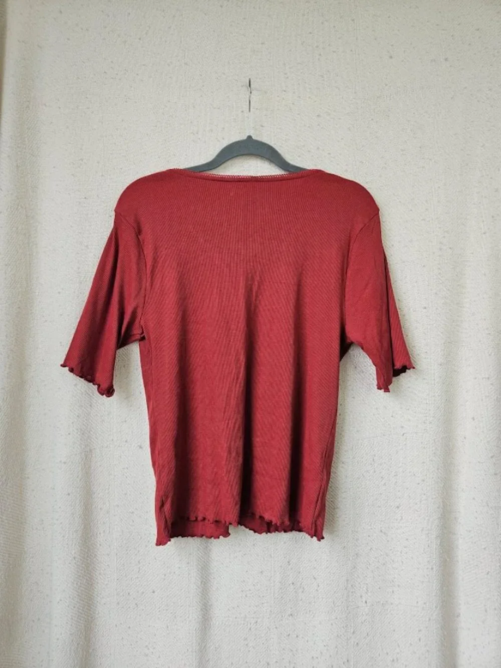 Old Navy Red Ribbed Ruffle Lace Shirt Top Coquette Kawaii Boho Cottagecore Soft